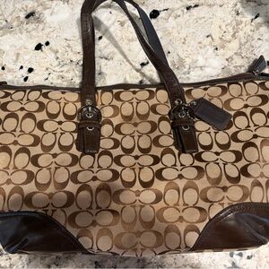 Coach Tan and Brown Signature Shoulder Bag